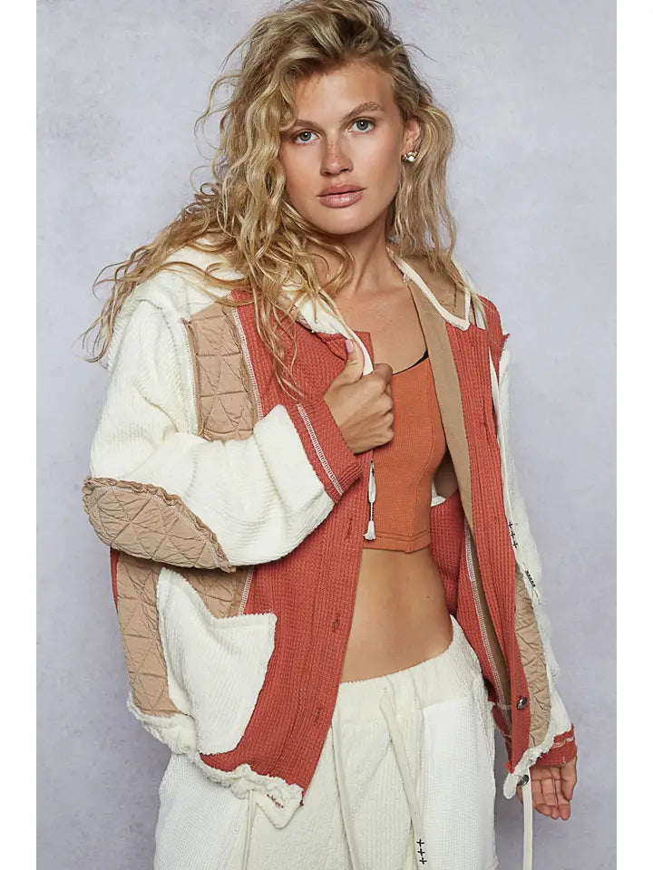 POL Multi Fabric Brick/Latte Shacket