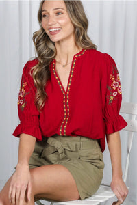 Bohemian Floral Split Neck Blouse