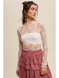 Serena's Cream Sheer Lace Long-Sleeve Top