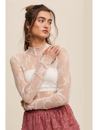 Serena's Cream Sheer Lace Long-Sleeve Top