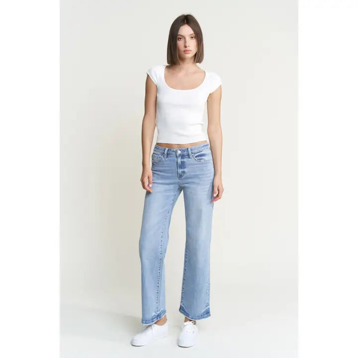 Mid Rise Loose Fit Straight Ankle Jeans