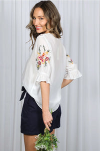 Bohemian Floral Split Neck Blouse